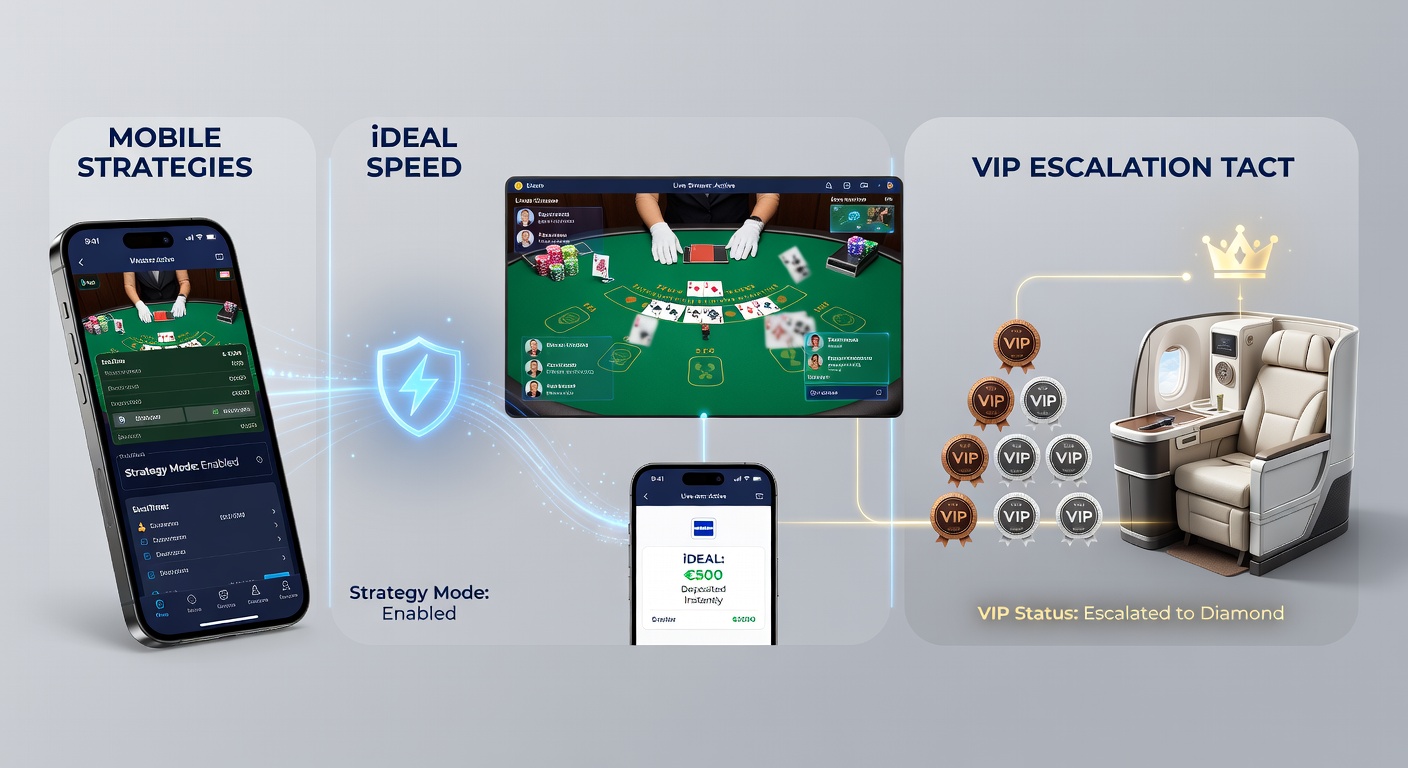 VIP speler met iDEAL betaling op mobiel bij live blackjack toernooi, met escalatie levels zichtbaar