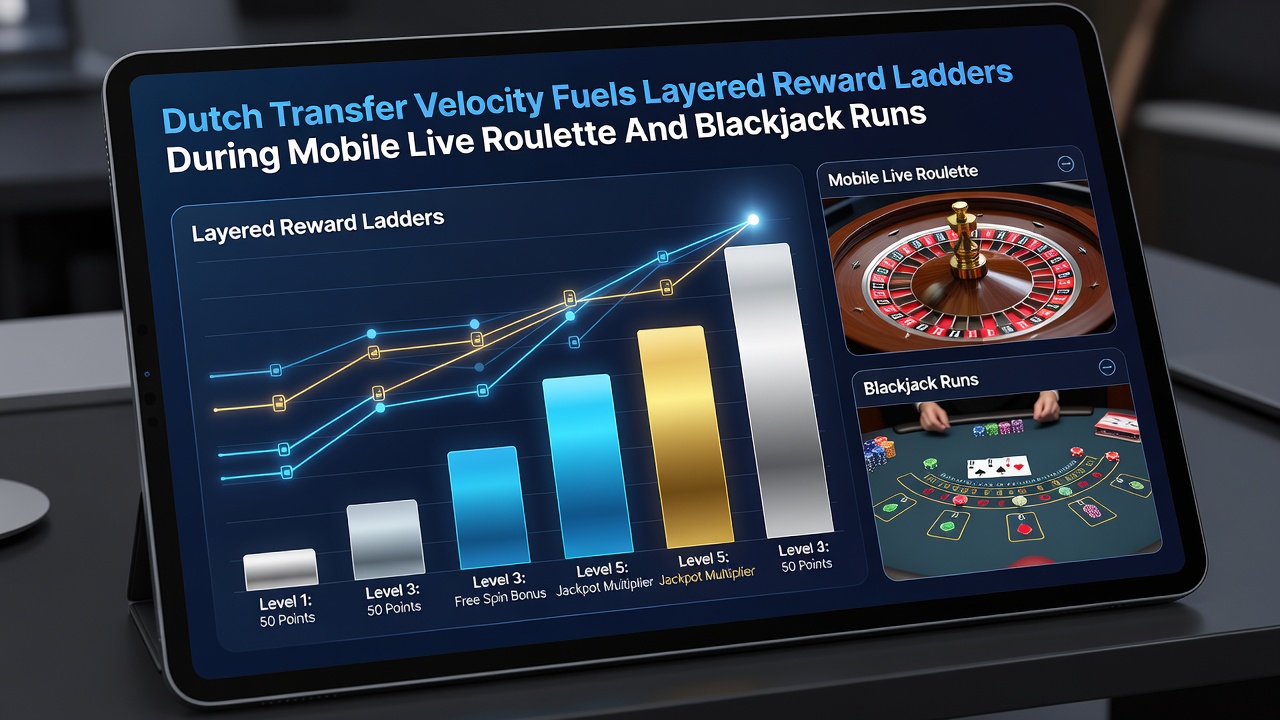 Mobiele app interface met live blackjack en roulette plus beloningsladder progressie