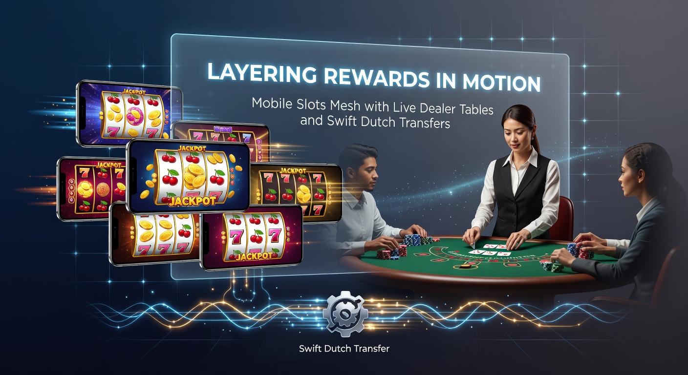 Smartphone met live dealer roulette en slot overlay, iDEAL transactie bevestiging en stijgende beloningsbalk