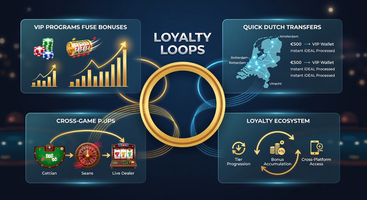 Voorbeeld van een VIP-dashboard met loyalty points, bonusmelding en iDEAL-transferoptie tijdens een cross-game sessie