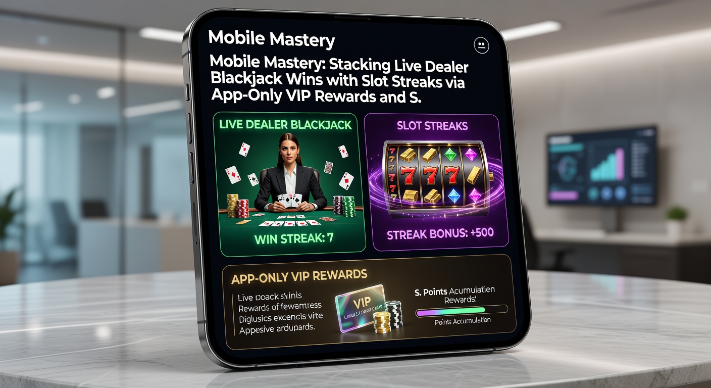 Dynamische slotmachine met streak-meters, blackjack chips en VIP-loyalty badges op een mobiel scherm