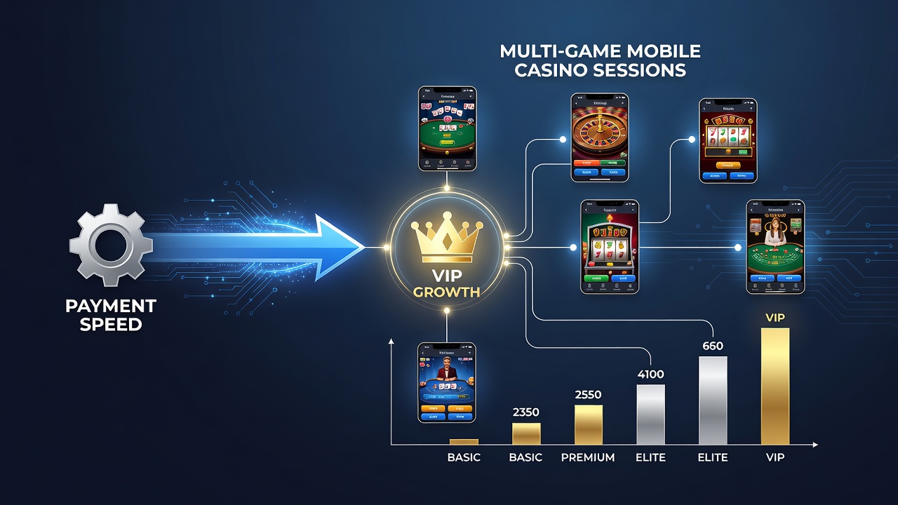 VIP dashboard in mobiele casino app met realtime beloningen na snelle betalingen