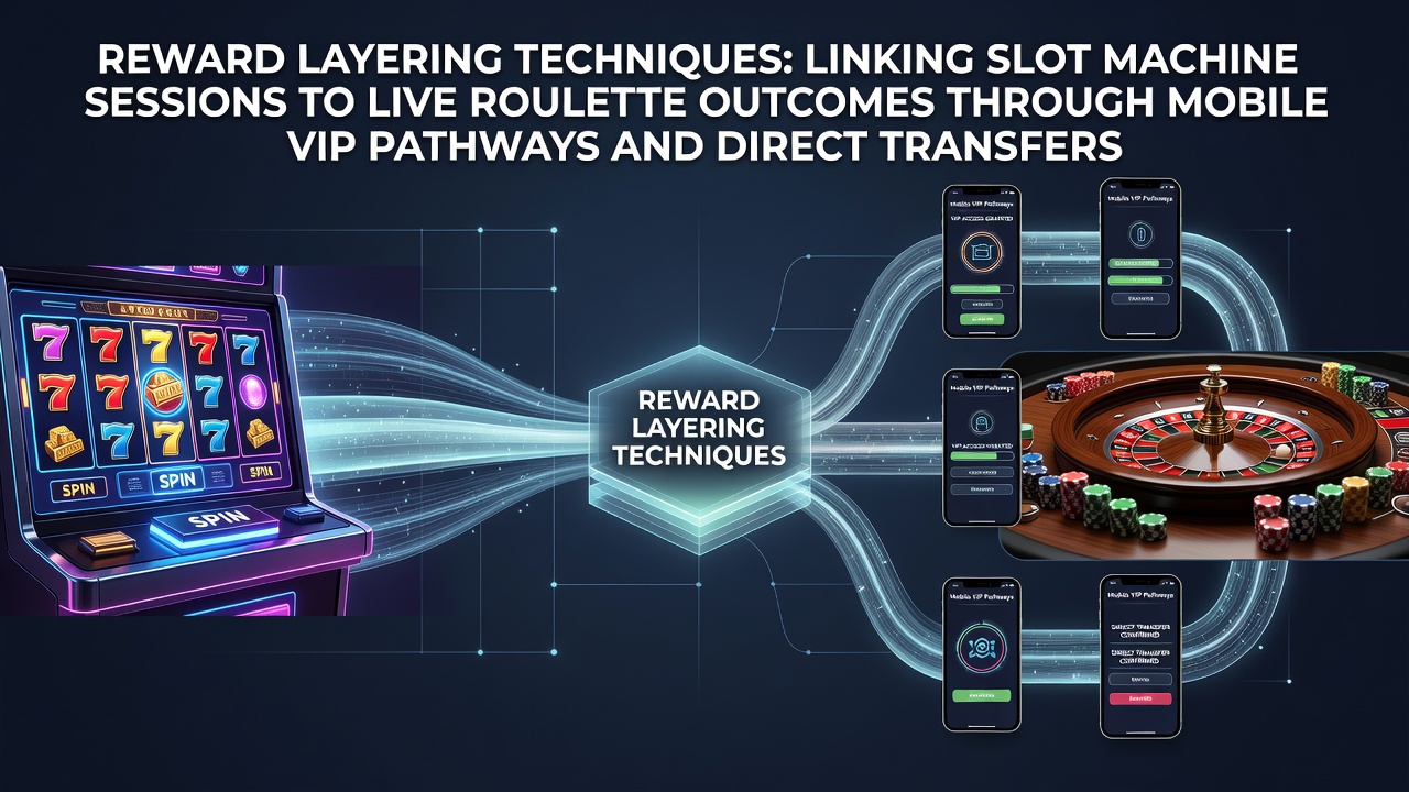 Illustratie van mobiele VIP-routes die slotmachinesessies verbinden met live roulette via directe transfers