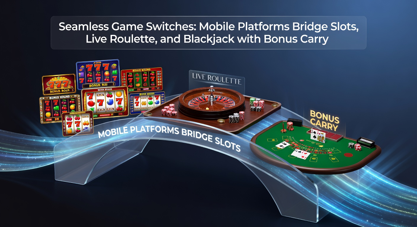 Grafiek met pijlen die slots, roulette en blackjack verbinden, met bonuspijlen die overlopen op een mobiel scherm