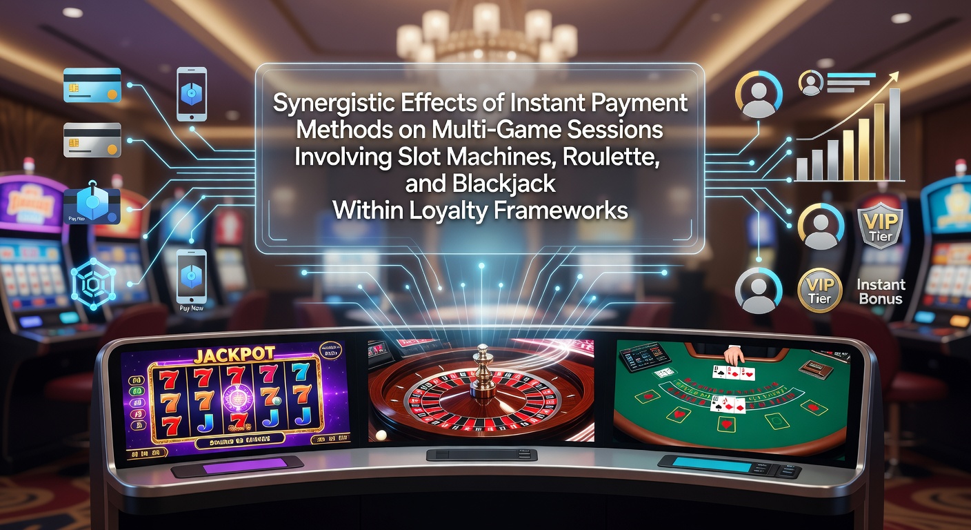 Illustratie van multi-game sessies met slots, roulette en blackjack verbonden via snelle betalingen in loyaliteitsprogramma's